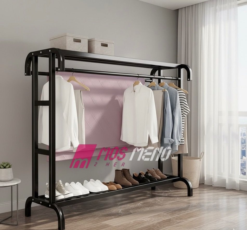 Raftë i dyfishtë për rroba dizajn modern-- Çmimi- 19,99 €Rraf i qëndrueshëm me strukturë metalik Raftë i dyfishtë për rroba dizajn modern - Figura 1