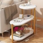 Tavolinë Anësore Luks me 3 Nivele – Dizajn Mermeri Bardhë & Ari - Figura 4