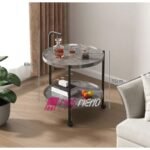 Karrocë Shërbyese Rrethore me Rrota – Mermer Gri & Stil Modern - Figura 3