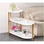 Tavolinë Anësore Luks me 3 Nivele – Dizajn Mermeri Bardhë & Ari