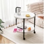 Karrocë Shërbyese Rrethore (2 Nivele) – Mermer Bardhë & Stil Modern