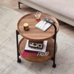 Karrocë Shërbyese me Rrota (2 Nivele) – Dizajn Druri dhe Kornizë e Zezë - Figura 3