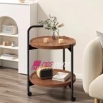 Karrocë Shërbyese me Rrota (2 Nivele) – Dizajn Druri dhe Kornizë e Zezë - Figura 2