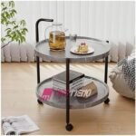 Karrocë Shërbyese Rrethore me Rrota – Mermer Gri & Stil Modern