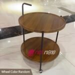 Karrocë Shërbyese me Rrota (2 Nivele) – Dizajn Druri dhe Kornizë e Zezë - Figura 4