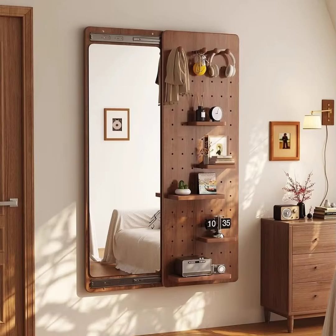 Pasqyre Murale 2-në-1 me Raft Organizues--Çmimi- 50,00€Dimensionet- 120x60x30Dizajn Inteligjent- Pasqyre Muri me Raft Organizues - Figura 1